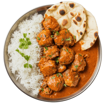 Delicious dish with pieces of saucy chicken, fluffy rice, and soft flatbread isolated on transparent background png