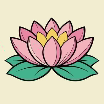 A Beautiful Pink Lotus Flower with Green Leaves Illustration vector