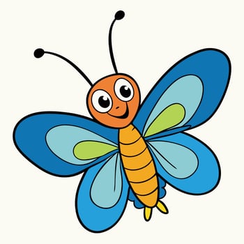 A Happy Cartoon Butterfly with Big Eyes and Brightly Colored Wings vector