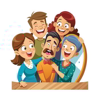 Family Having a Blast Competing in a Silly Face Contest Together vector