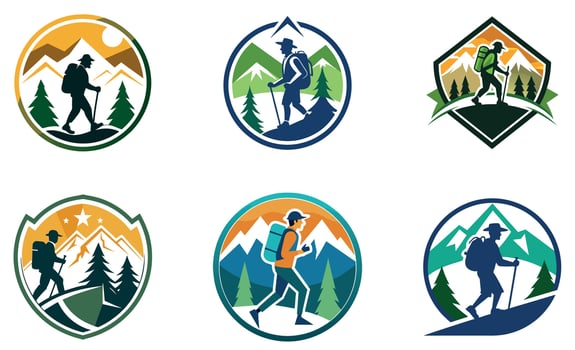 Collection of Hiking Logo Designs for Outdoor vector