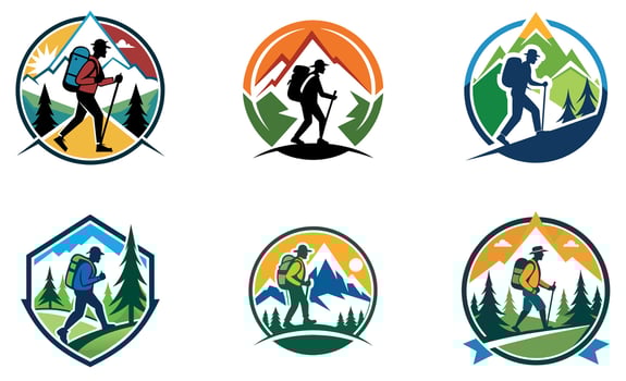 Collection of Hiking Logo Designs for Outdoor Enthusiasts vector