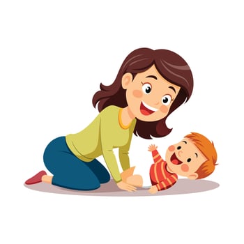Mother and Baby Playing on the Floor with a Tender and Loving Moment vector
