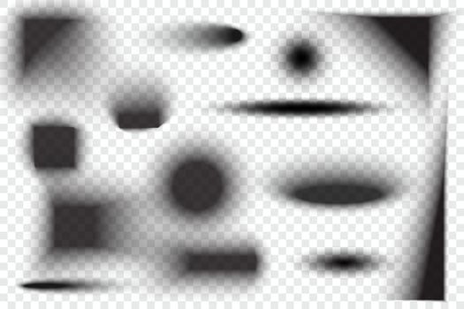 Circle drop shadows with blurred effect. Realistic black oval shapes. Circular gradient shades on floor surface. Dark soft edge ellipses. vector