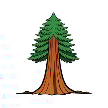 Distinct Redwood Tree Outline Art. Cartoon Art Tree Illustration. vector