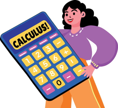 Flat sticker of a character holding a calculator written calculus vector