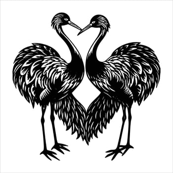 Two cranes in the grass with the words vector