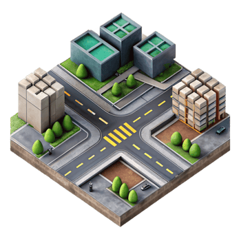 elegant contemporary Aerial View of City Intersection Cutout Element detailed png