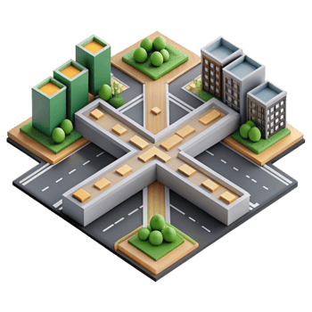 magnificent artistic Aerial View of City Intersection Cutout Element premium png