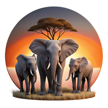 serene abstract African Elephant Family Silhouette Sunset high quality png