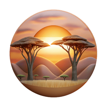 stunning modern African Savannah Sunset Landscape Transparent Background detailed png