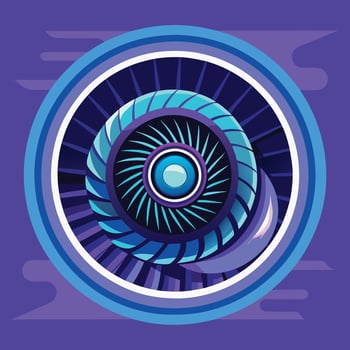 Jet Engine Turbine with Chrome Ring Radiating Retro Violet Hues vector