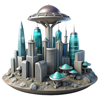 elegant modern Alien City Skyline Futuristic Architecture authentic png