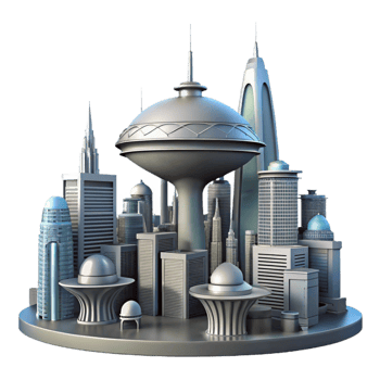 magnificent artistic Alien City Skyline Futuristic Architecture authentic png