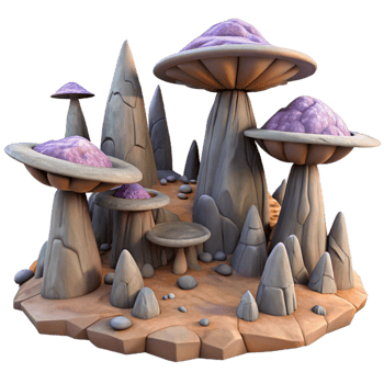 wonderful creative Alien Landscape with Strange Plants Transparent Background high quality png