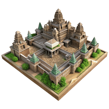 serene vintage Angkor Wat Temple Complex Aerial View Cutout png