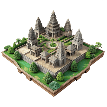 impressive contemporary Angkor Wat Temple Complex Aerial View Cutout professional png