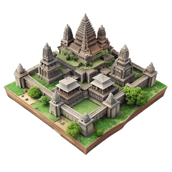 vibrant artistic Angkor Wat Temple Complex Aerial View Cutout exclusive png