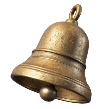 dramatic traditional Antique Brass Bell Detailed View Transparent Background png