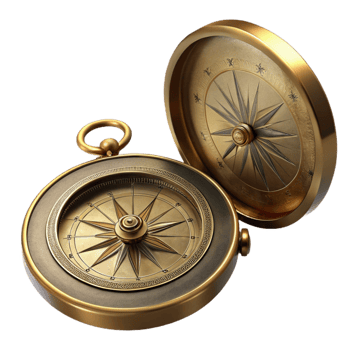 vibrant rustic Antique Brass Compass Open Face Cutout authentic png