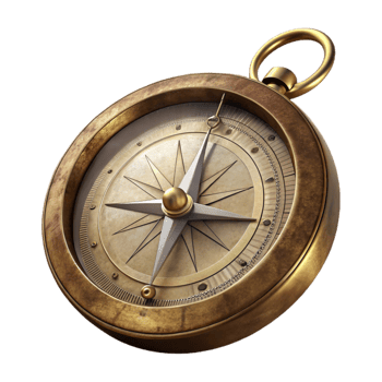 serene contemporary Antique Brass Compass Top View Transparent Background png