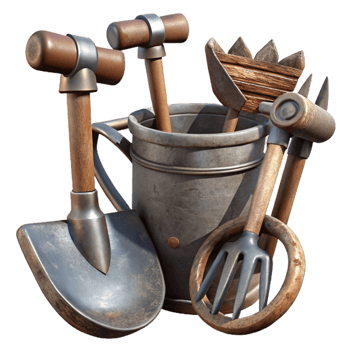 elegant minimalist Antique Farm Tools with Metal Details authentic png