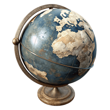 dramatic modern Antique Globe Top View on Transparent Background professional png