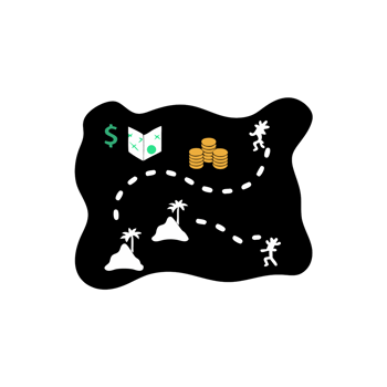 treasure map illustration with a path leading through mountains and coins, symbolizing the pursuit of wealth and adventure png