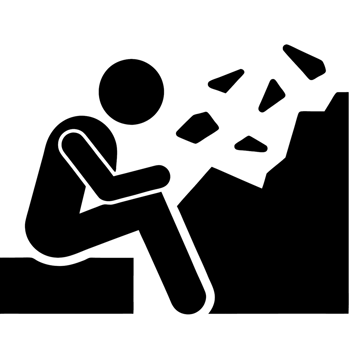 illustration of a person sitting amidst debris on a mountain, symbolizing struggle, isolation, and the weight of challenges png