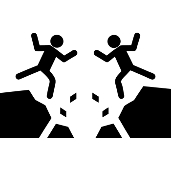 two figures running from an imminent collapse, symbolizing the fear of failure, separation, and emotional breakdown png