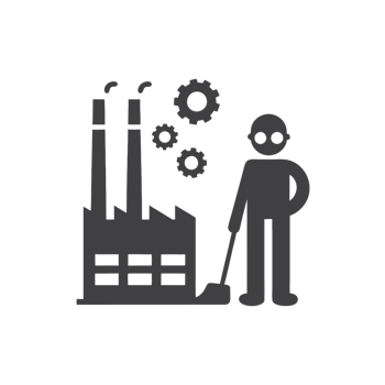 Steampunk inspired janitor in protective gear with mechanical elements and factory settings, symbolizing industrial labor and innovation png