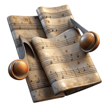 extraordinary classic Antique Music Sheet Notes Visible on Transparent Background detailed png