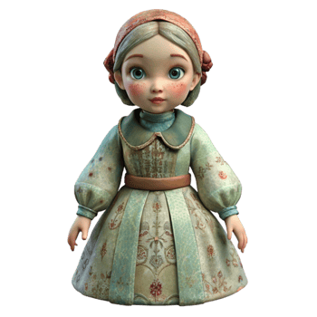 extraordinary rustic Antique Porcelain Doll Traditional Dress Transparent Background high quality png