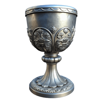 serene minimalist Antique Silver Goblet Ornate Design Transparent Background professional png