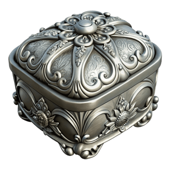 magnificent abstract Antique Silver Jewelry Box Ornate Design Cutout premium png