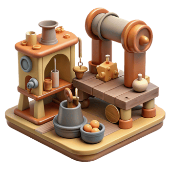 elegant modern Antique Toy Restoration Workshop Scene Cutout png