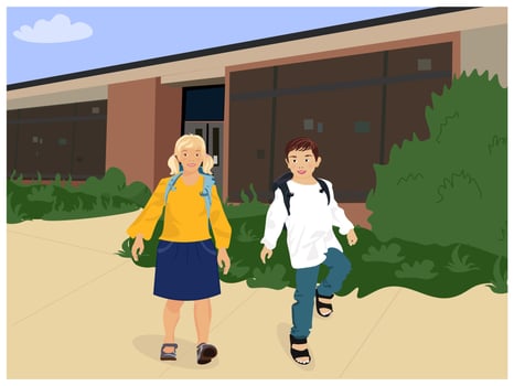 Boy and girl excited to be back to school. Children going to school. vector