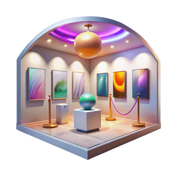 vibrant minimalist Art Gallery Interior Bright Lighting high resolution png