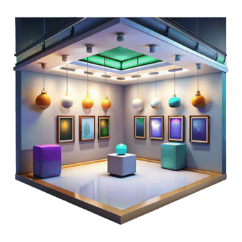 beautiful traditional Art Gallery Interior Bright Lighting detailed png