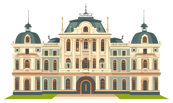 Elegant building illustration featuring a grand architectural design and elements png