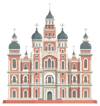 A detailed illustration of a large cathedral building with crosses png