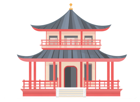 A colorful and detailed illustration of a pagoda building png