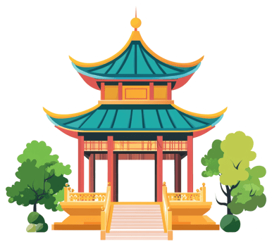 A detailed colorful illustration of a traditional Asian pagoda png