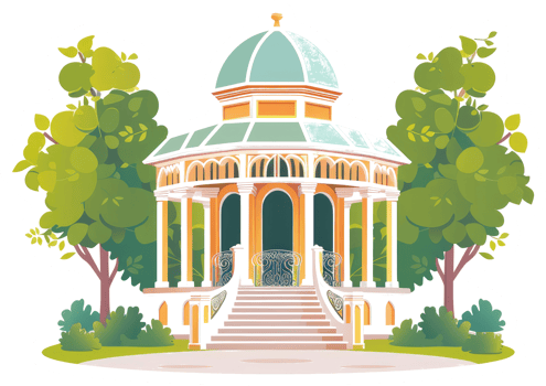 A beautiful illustration depicting a garden gazebo with trees around it png