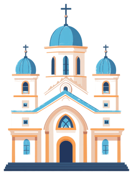 A detailed illustration of a religious building with domes and crosses png