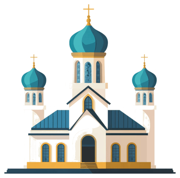 A stylized illustration depicts a religious building with domes png
