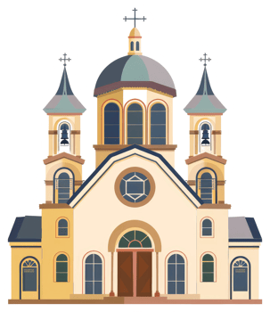 A beautiful illustration of a grand religious building with crosses png