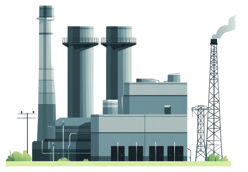 Industrial power plant illustration featuring multiple towers and buildings png