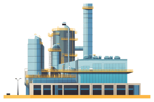 A Cartoon Illustration of a Industrial Manufacturing Facility Complex png