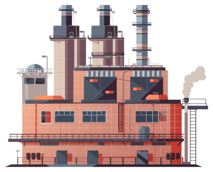 A detailed illustration of a large industrial factory building png